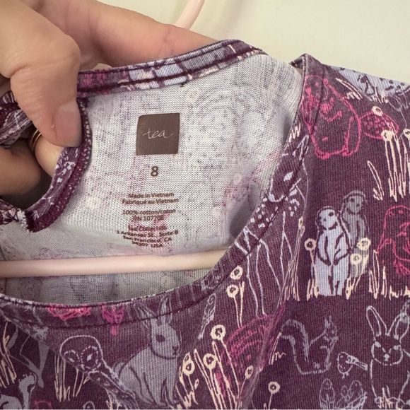 Tea Collection Girls Tiered Dress Purple Rabbit Owl Keyhole Neck 100% Cotton 8 - Picture 2 of 3